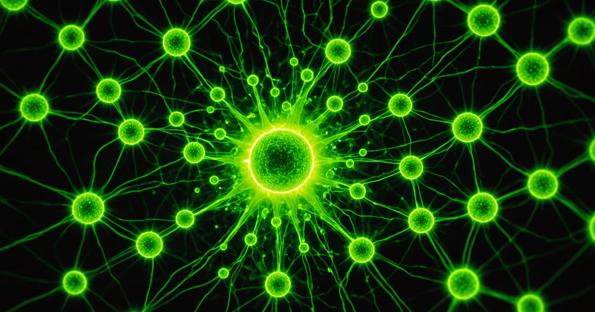 Abstract bright cluster of cells highlighted among a larger population